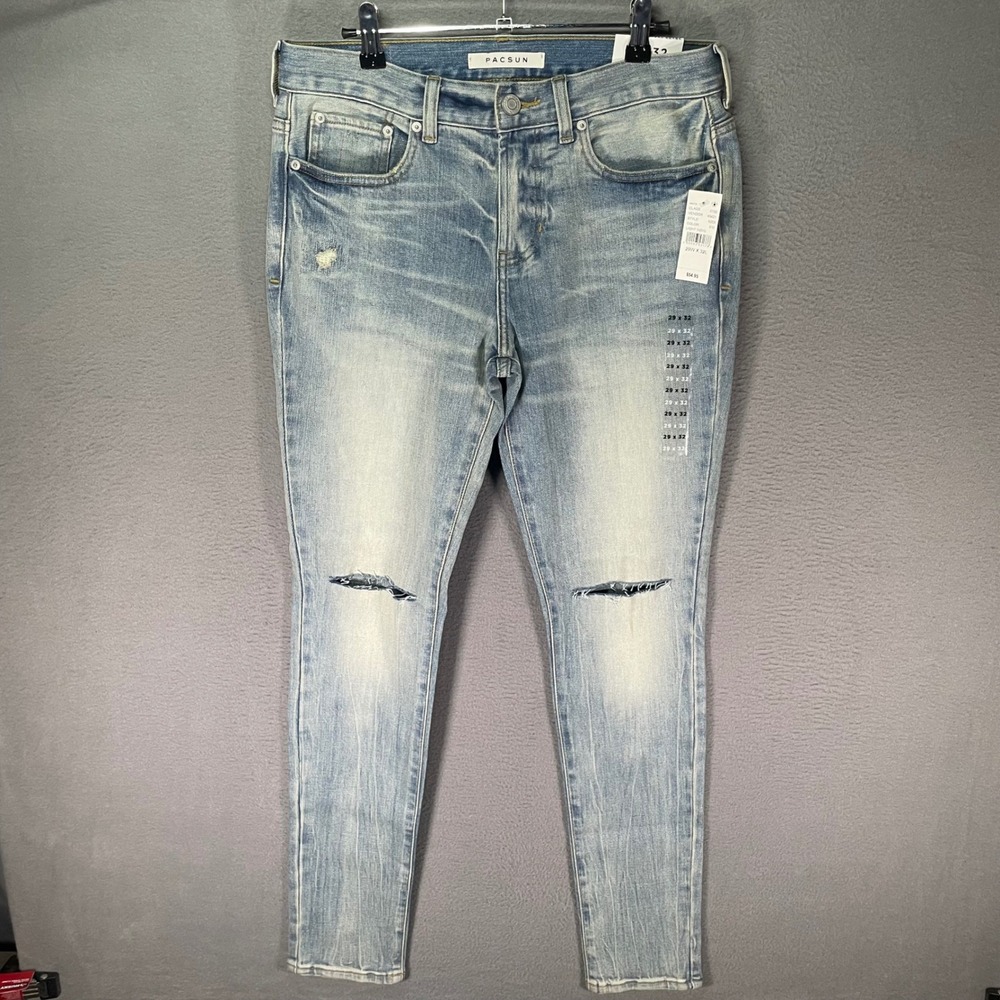 PacSun Stacked Skinny Jeans Mens 29x32 Light Indigo‎ Distressed Ripped